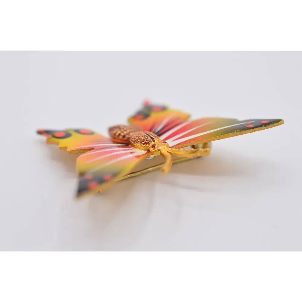 Vintage Butterly Pin Brooch Painted Enamel Regal Monarch Gold 9B